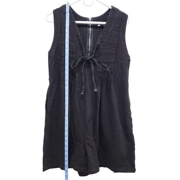 Womens Black Sleeveless Pleated overalls Shorts Tie Front Back Zip Size S - Picture 9 of 12